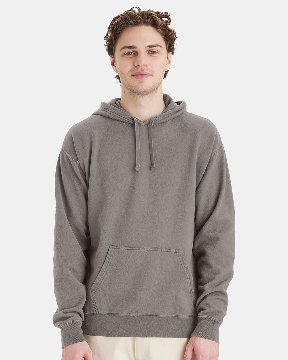 Unisex Garment-Dyed Hooded Sweatshirt - OnModelFront - B35800133 - Concrete Grey