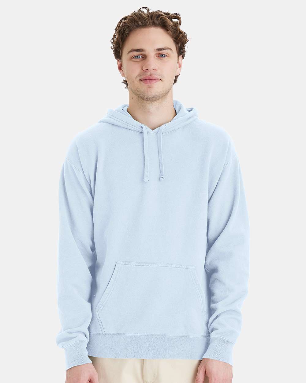 Unisex Garment-Dyed Hooded Sweatshirt - OnModelFront - B35800263 - Soothing Blue