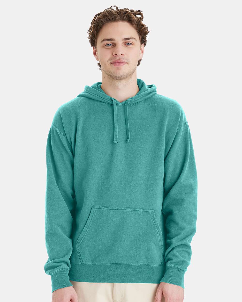Unisex Garment-Dyed Hooded Sweatshirt - OnModelFront - B35800293 - Spanish Moss