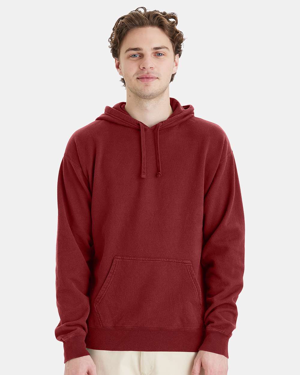Unisex Garment-Dyed Hooded Sweatshirt - OnModelFront - B35800323 - Cayenne