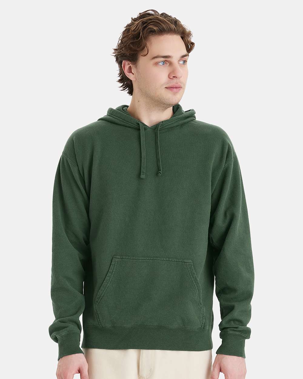 Unisex Garment-Dyed Hooded Sweatshirt - OnModelFront - B35800343 - Field Green