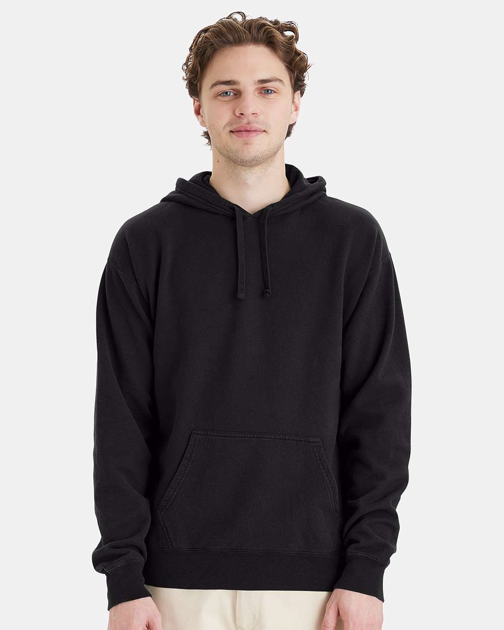 Unisex Garment-Dyed Hooded Sweatshirt - OnModelFront - B35800503 - Black