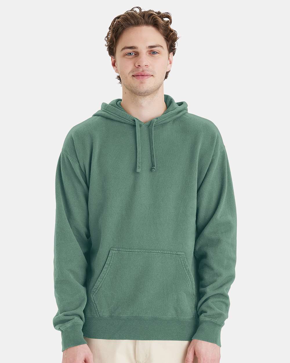 Unisex Garment-Dyed Hooded Sweatshirt - OnModelFront - B35800543 - Cypress Green