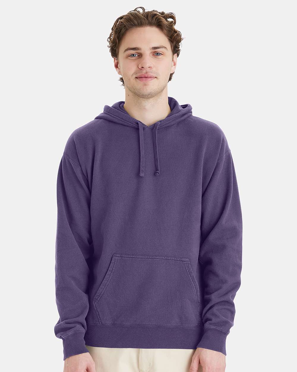 Unisex Garment-Dyed Hooded Sweatshirt - OnModelFront - B35800673 - Grape Soda