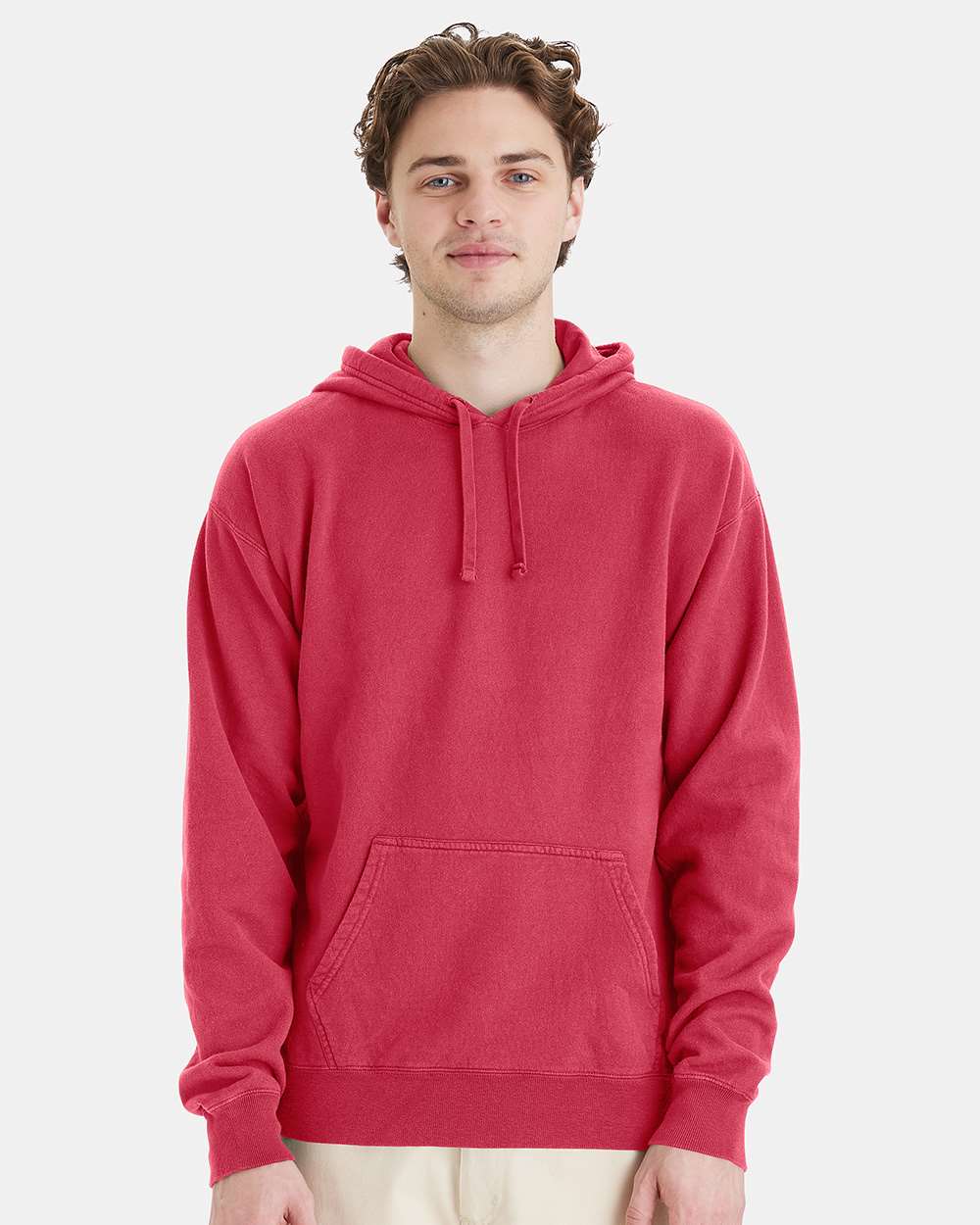 Unisex Garment-Dyed Hooded Sweatshirt - OnModelFront - B35800703 - Crimson Fall