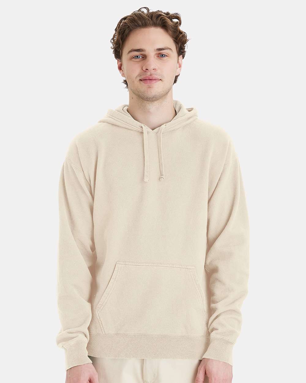 Unisex Garment-Dyed Hooded Sweatshirt - OnModelFront - B35800763 - Parchment