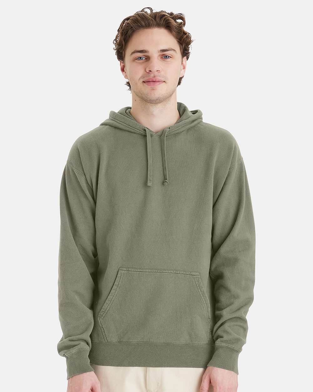 Unisex Garment-Dyed Hooded Sweatshirt - OnModelFront - B35800773 - Faded Fatigue