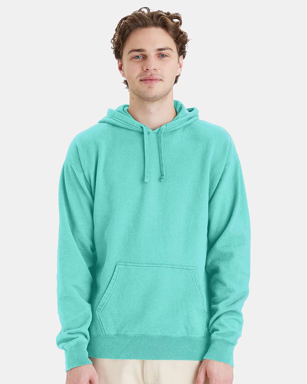 Unisex Garment-Dyed Hooded Sweatshirt - OnModelFront - B35800873 - Mint