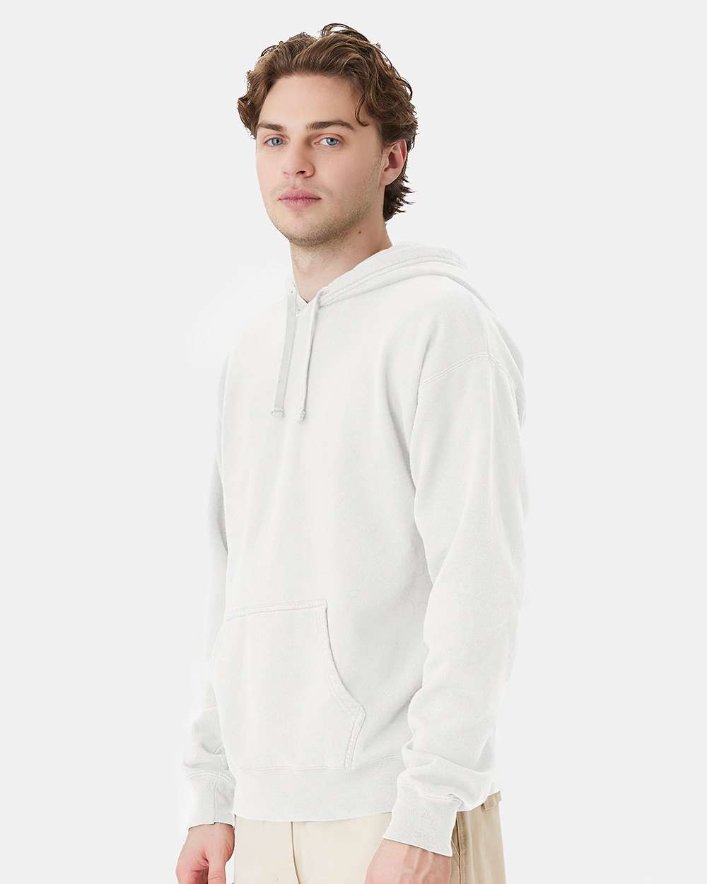 Unisex Garment-Dyed Hooded Sweatshirt - OnModelSide - B35800013 - White
