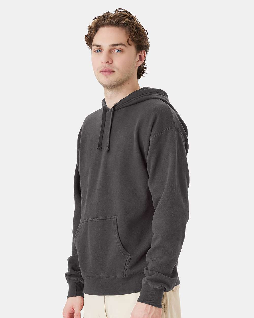 Unisex Garment-Dyed Hooded Sweatshirt - OnModelSide - B35800093 - New Railroad Grey