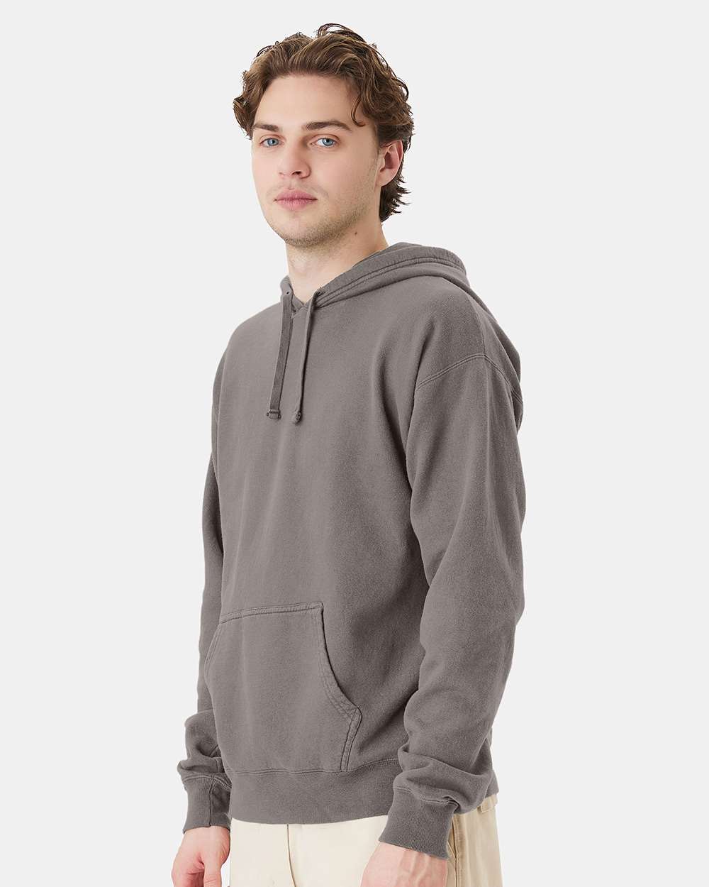 Unisex Garment-Dyed Hooded Sweatshirt - OnModelSide - B35800133 - Concrete Grey