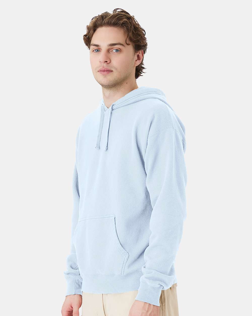Unisex Garment-Dyed Hooded Sweatshirt - OnModelSide - B35800263 - Soothing Blue