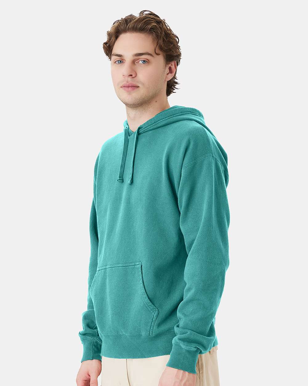 Unisex Garment-Dyed Hooded Sweatshirt - OnModelSide - B35800293 - Spanish Moss
