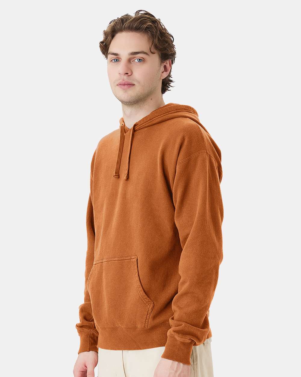 Unisex Garment-Dyed Hooded Sweatshirt - OnModelSide - B35800333 - Texas Orange