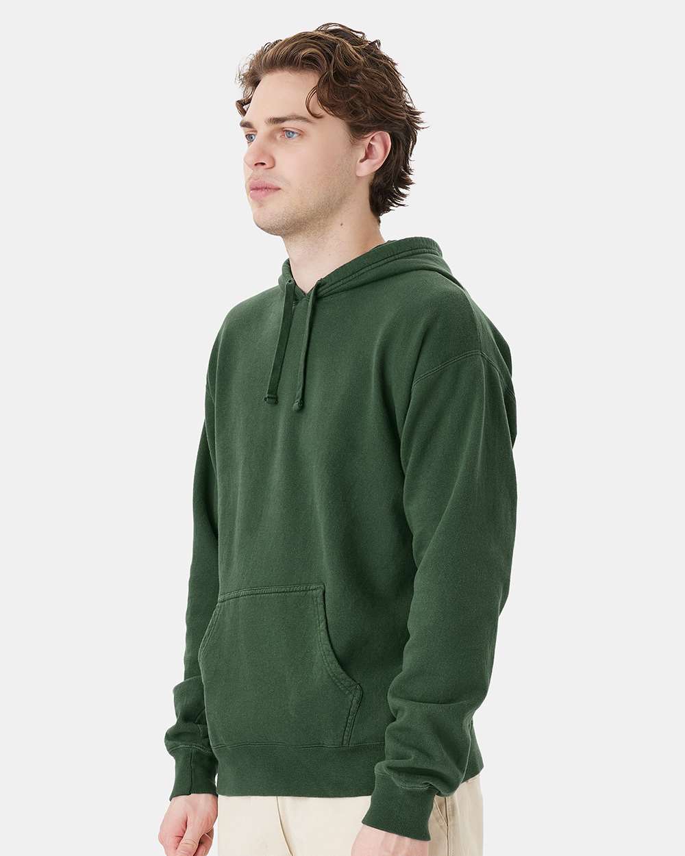 Unisex Garment-Dyed Hooded Sweatshirt - OnModelSide - B35800343 - Field Green