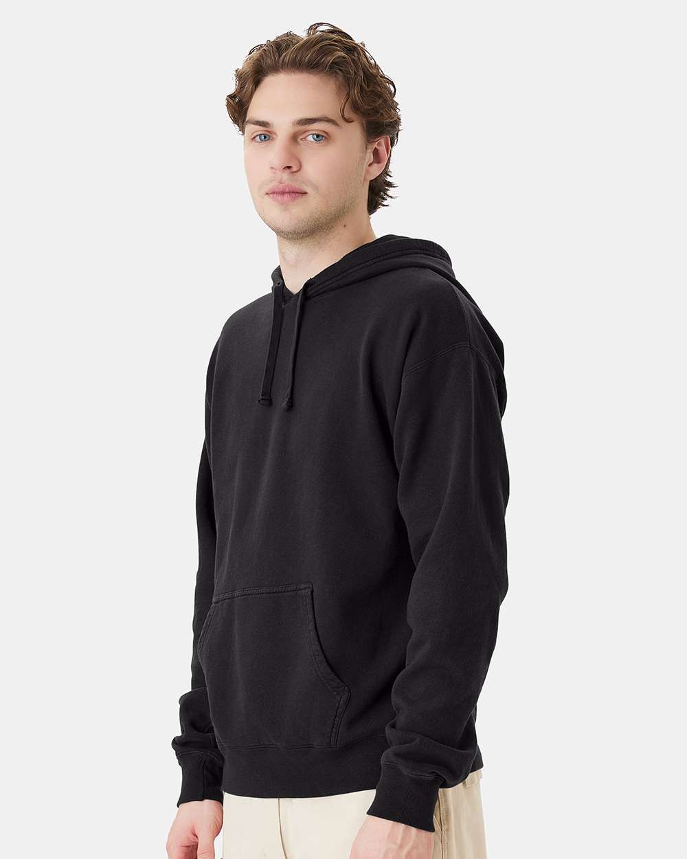 Unisex Garment-Dyed Hooded Sweatshirt - OnModelSide - B35800503 - Black