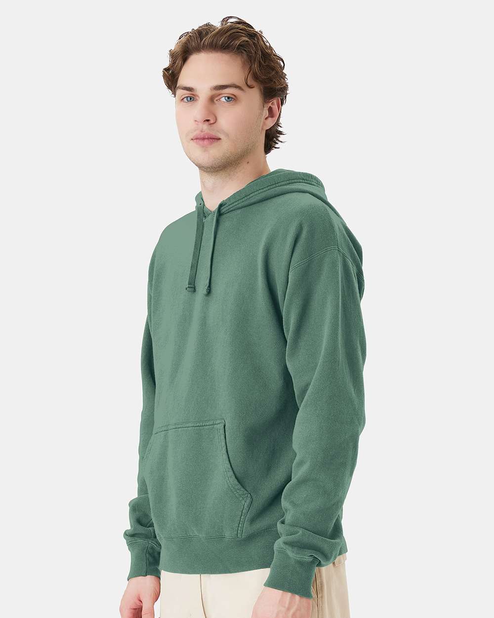 Unisex Garment-Dyed Hooded Sweatshirt - OnModelSide - B35800543 - Cypress Green