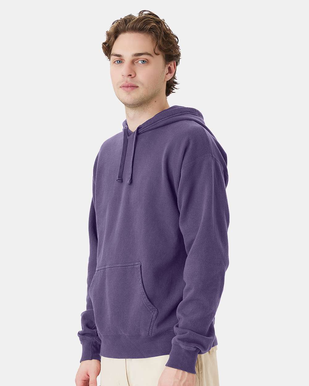 Unisex Garment-Dyed Hooded Sweatshirt - OnModelSide - B35800673 - Grape Soda