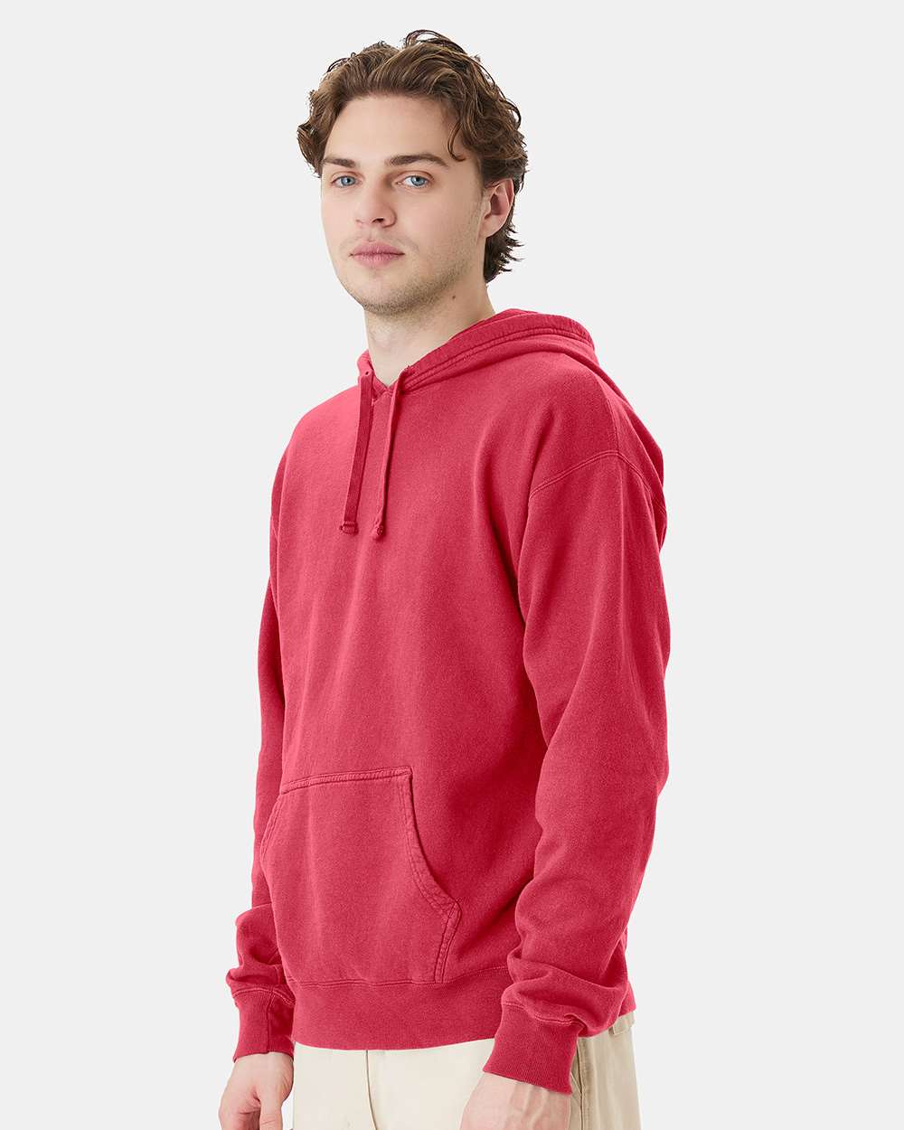 Unisex Garment-Dyed Hooded Sweatshirt - OnModelSide - B35800703 - Crimson Fall