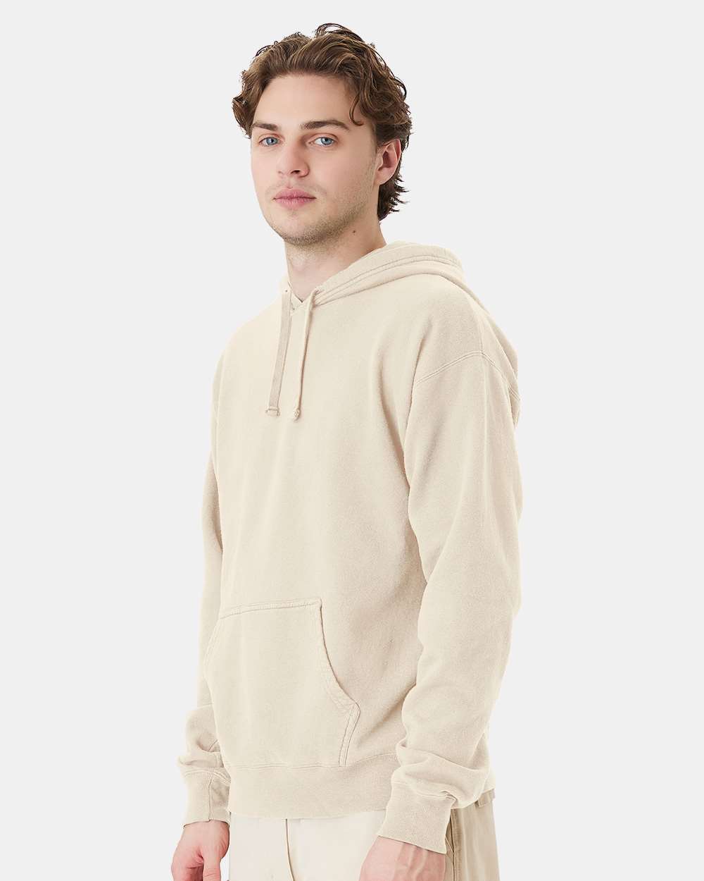Unisex Garment-Dyed Hooded Sweatshirt - OnModelSide - B35800763 - Parchment