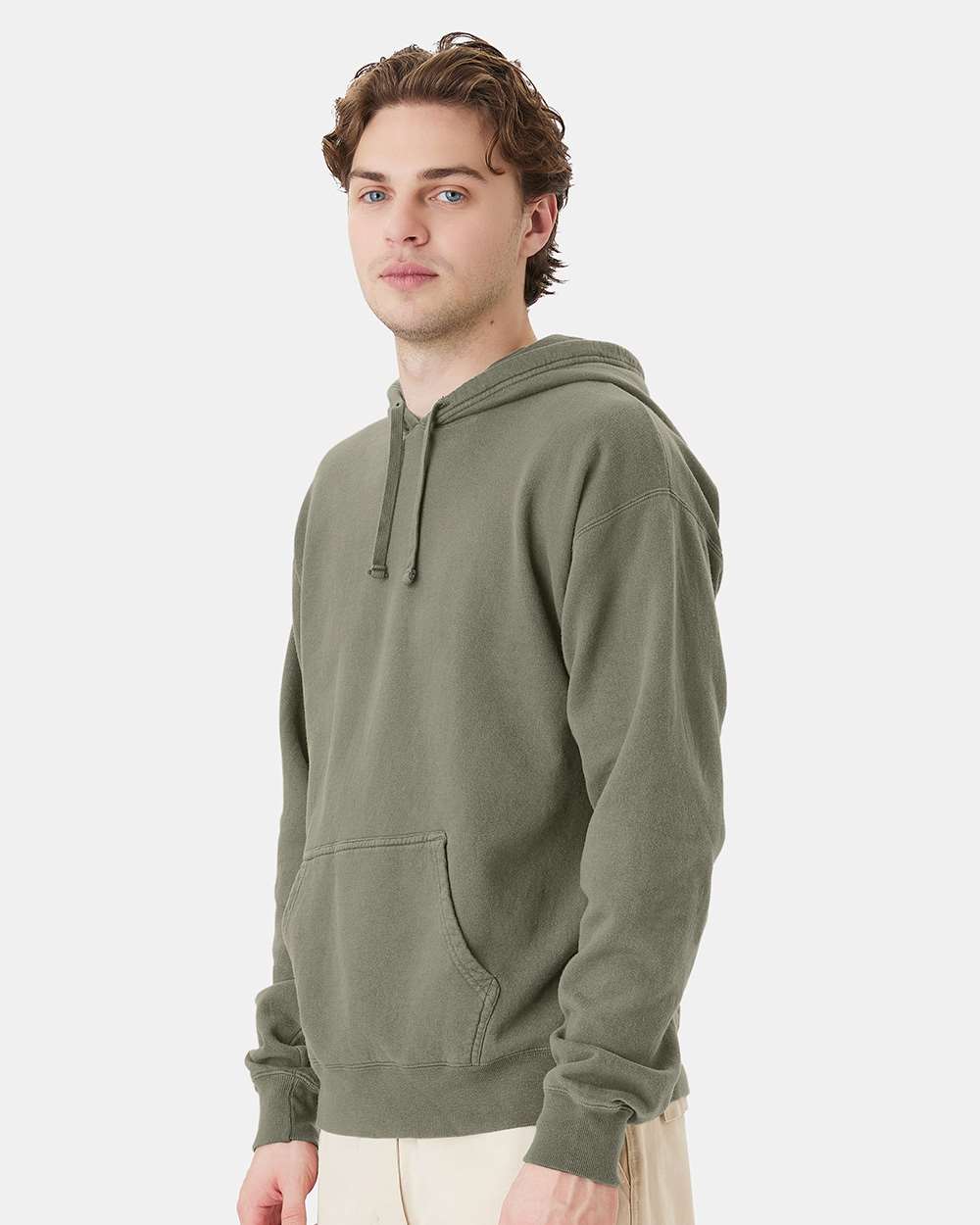 Unisex Garment-Dyed Hooded Sweatshirt - OnModelSide - B35800773 - Faded Fatigue