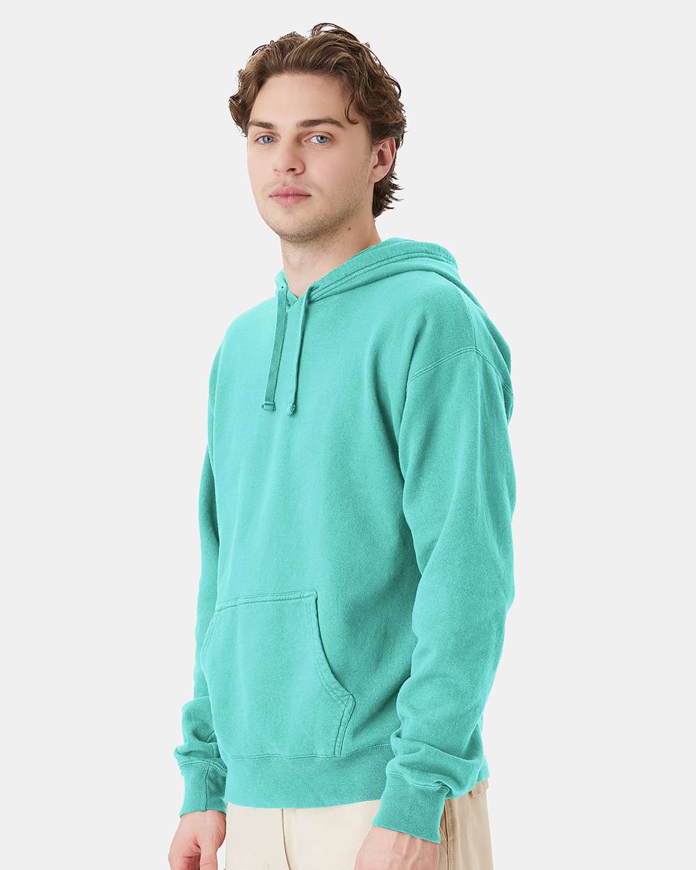 Unisex Garment-Dyed Hooded Sweatshirt - OnModelSide - B35800873 - Mint