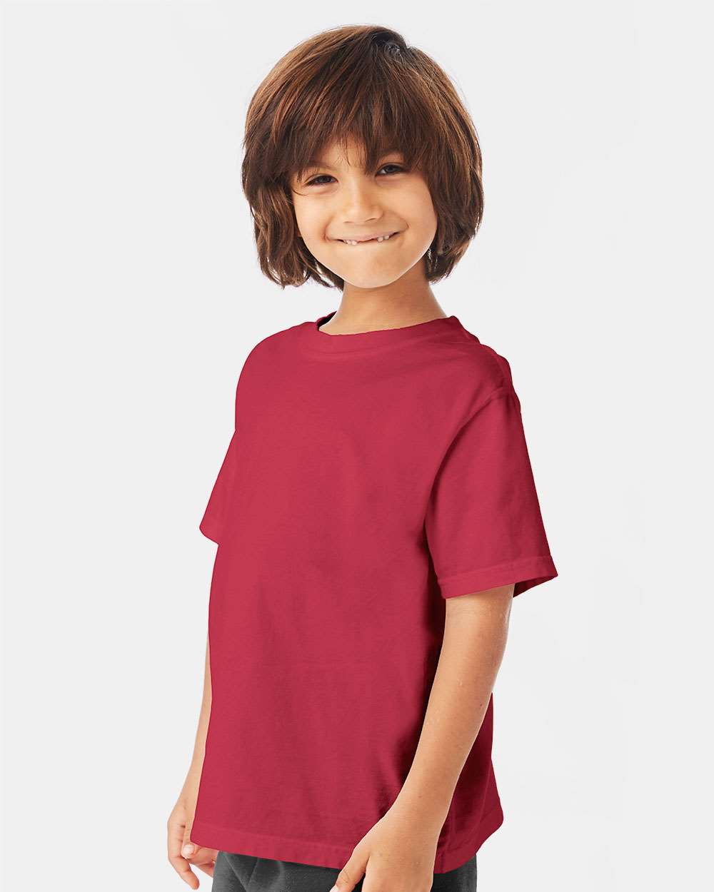 Youth Garment-Dyed T-Shirt - OnModelSide - B36900702 - Crimson Fall