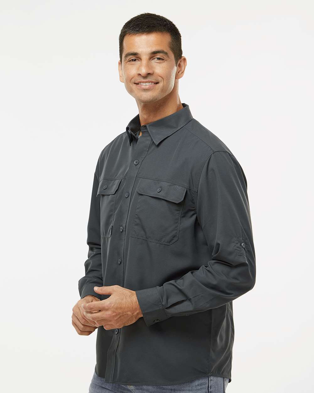 Men's Crossroad Woven Shirt - OnModelSide - B03067583 - Charcoal