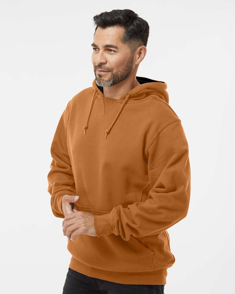 Men's Woodland Fleece Hooded Pullover - OnModelSide - B01567283 - Saddle