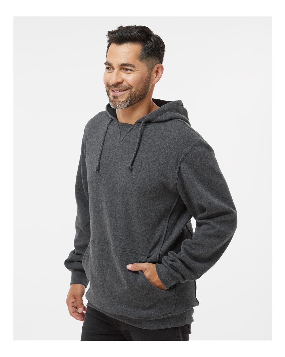 Men's Woodland Fleece Hooded Pullover - OnModelSide - B01567583 - Dark Oxford