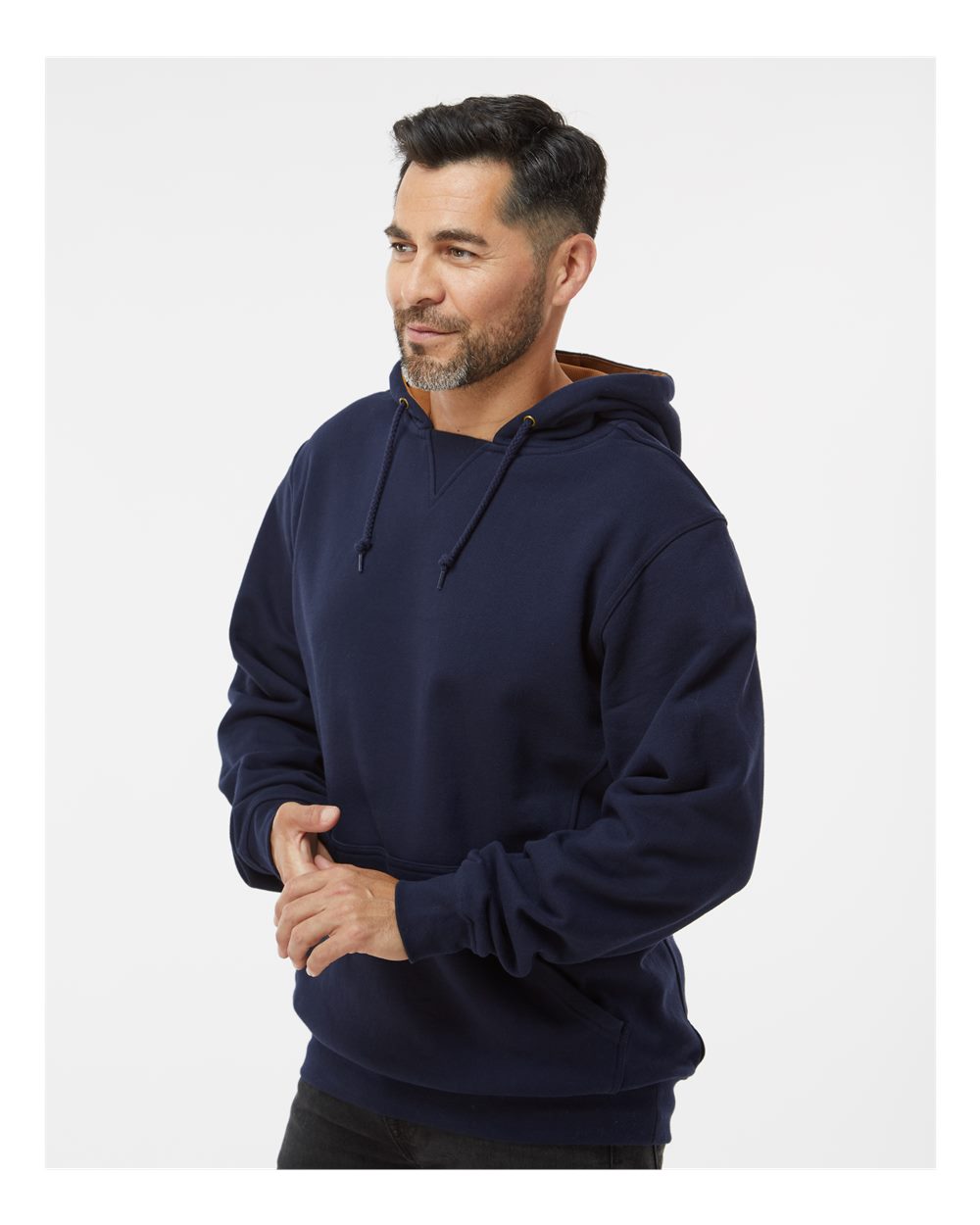 Men's Woodland Fleece Hooded Pullover - OnModelSide - B01567653 - Navy