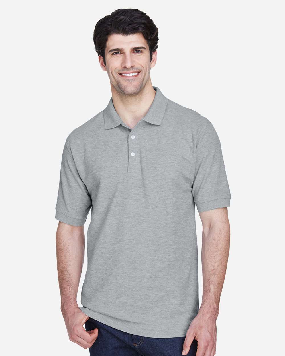 Men's Pima Piqué Polo - OnModelBack - B591B2352 - Grey Heather