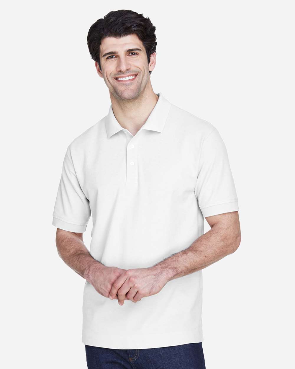 Men's Pima Piqué Polo - OnModelFront - B591B2002 - White