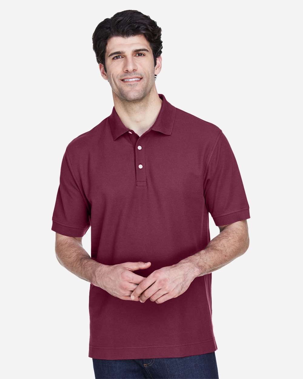 Men's Pima Piqué Polo - OnModelFront - B591B2322 - Burgundy