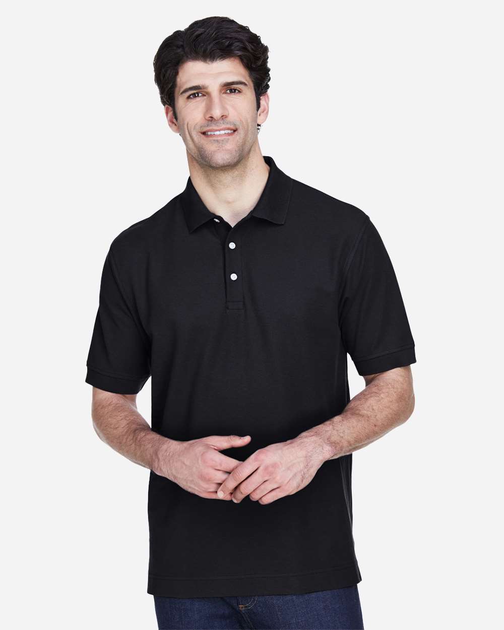 Men's Pima Piqué Polo - OnModelFront - B591B2503 - Black