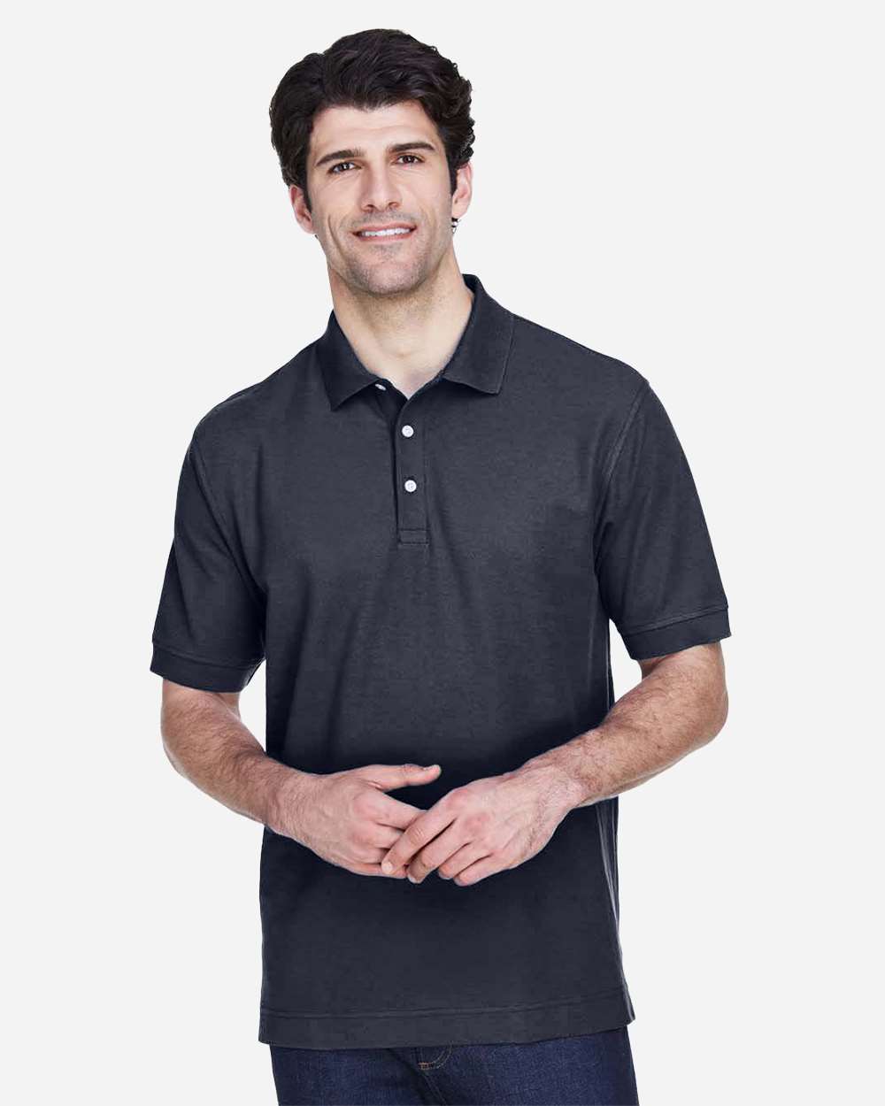 Men's Pima Piqué Polo - OnModelFront - B591B2652 - Navy