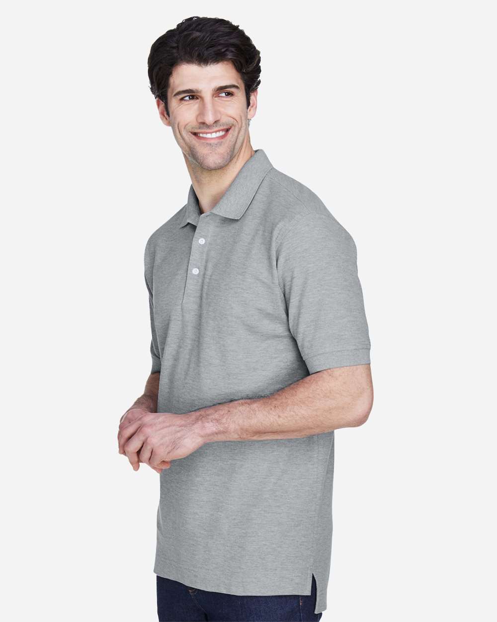 Men's Pima Piqué Polo - OnModelSide - B591B2352 - Grey Heather