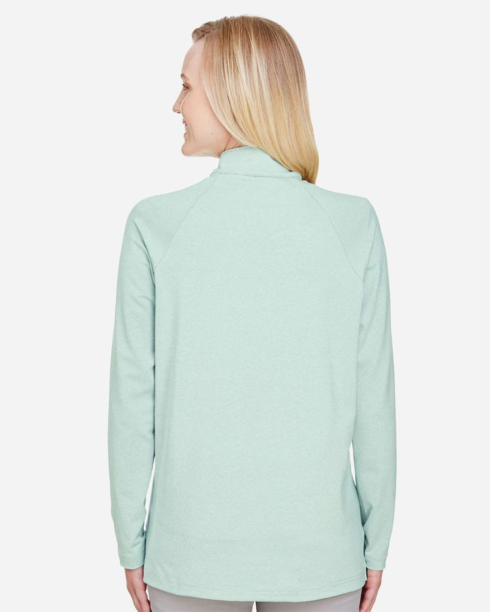 Women's CrownLux Performance® Clubhouse Micro-Stripe Quarter-Zip Pullover - OnModelBack - B663B2602 - Kelly Green