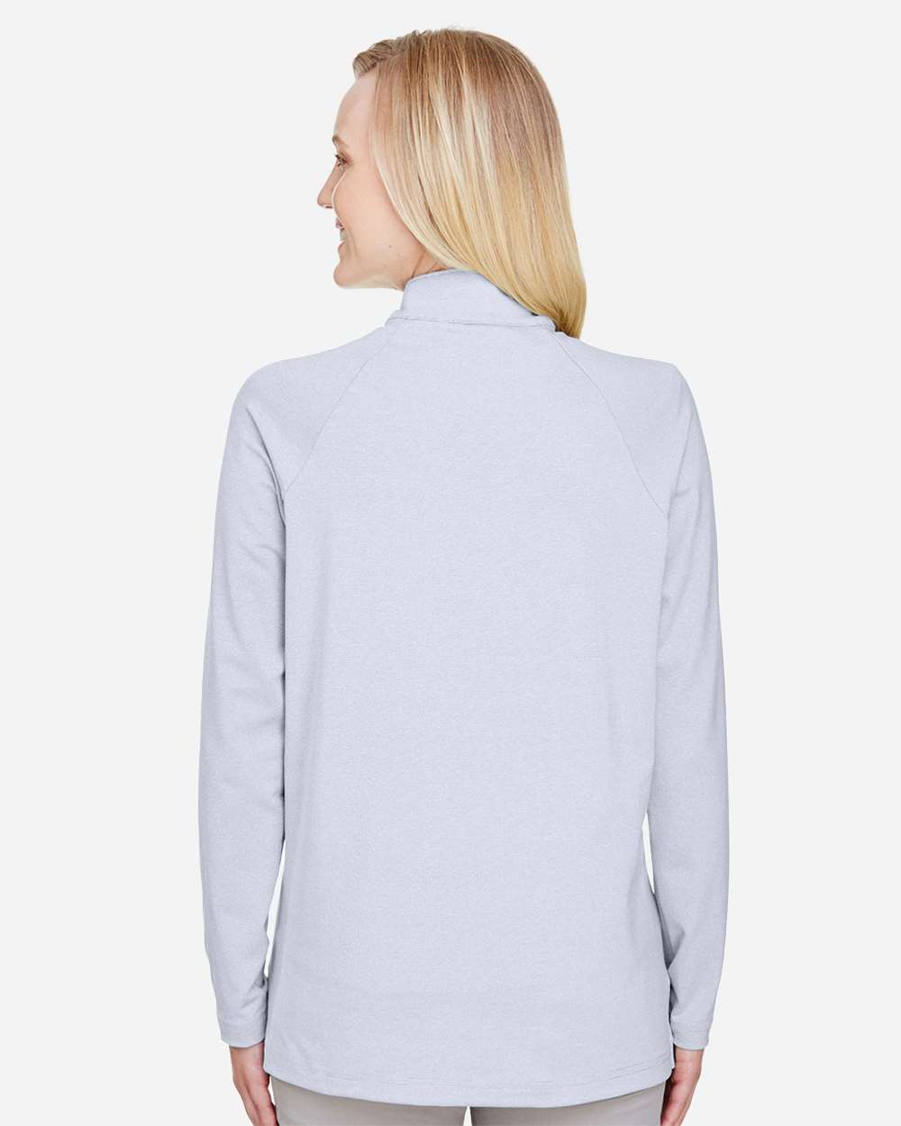 Women's CrownLux Performance® Clubhouse Micro-Stripe Quarter-Zip Pullover - OnModelBack - B663B2652 - Navy
