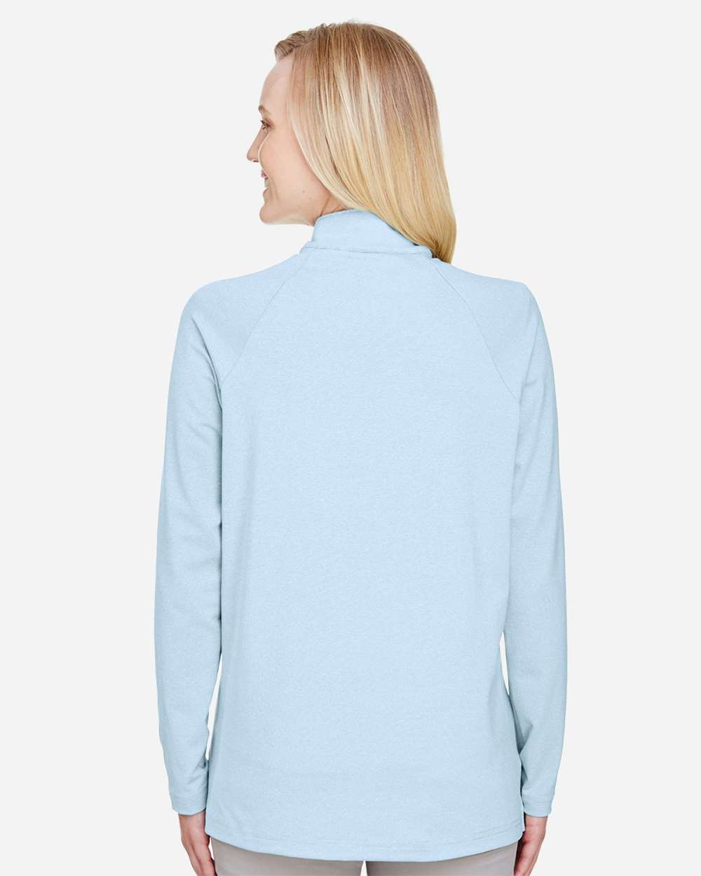 Women's CrownLux Performance® Clubhouse Micro-Stripe Quarter-Zip Pullover - OnModelBack - B663B2682 - Ocean Blue