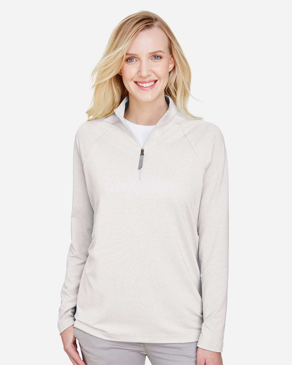 Women's CrownLux Performance® Clubhouse Micro-Stripe Quarter-Zip Pullover - OnModelFront - B663B2352 - Silver