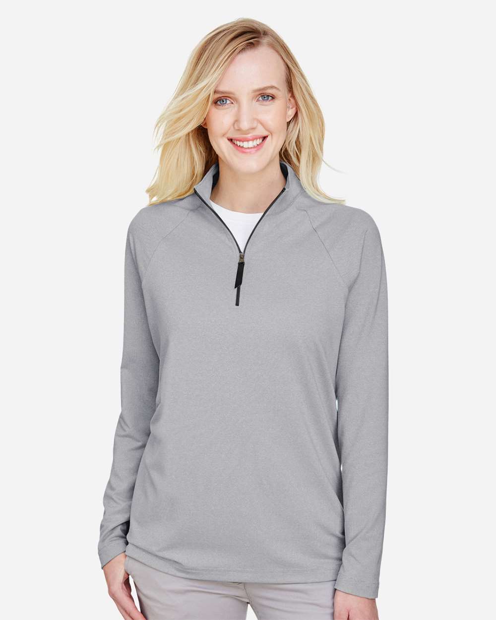 Women's CrownLux Performance® Clubhouse Micro-Stripe Quarter-Zip Pullover - OnModelFront - B663B2502 - Black