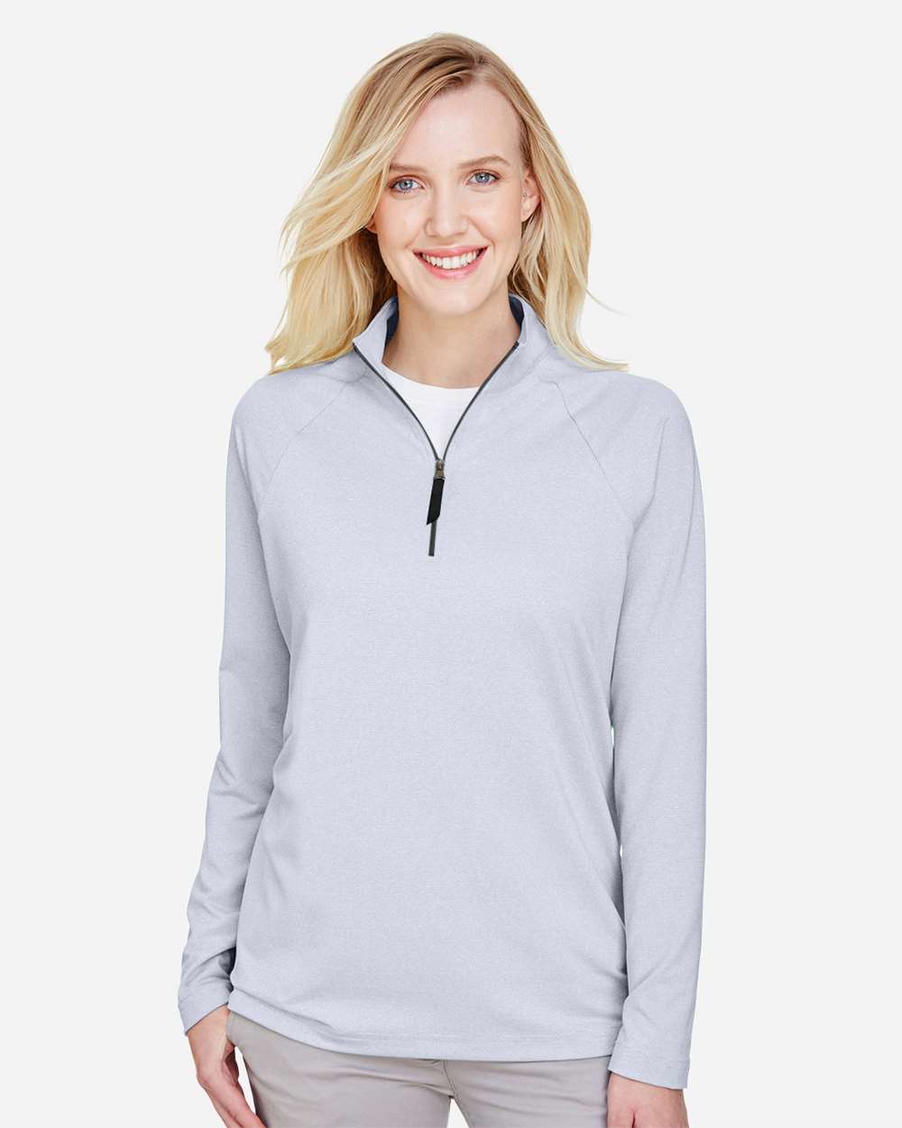 Women's CrownLux Performance® Clubhouse Micro-Stripe Quarter-Zip Pullover - OnModelFront - B663B2652 - Navy
