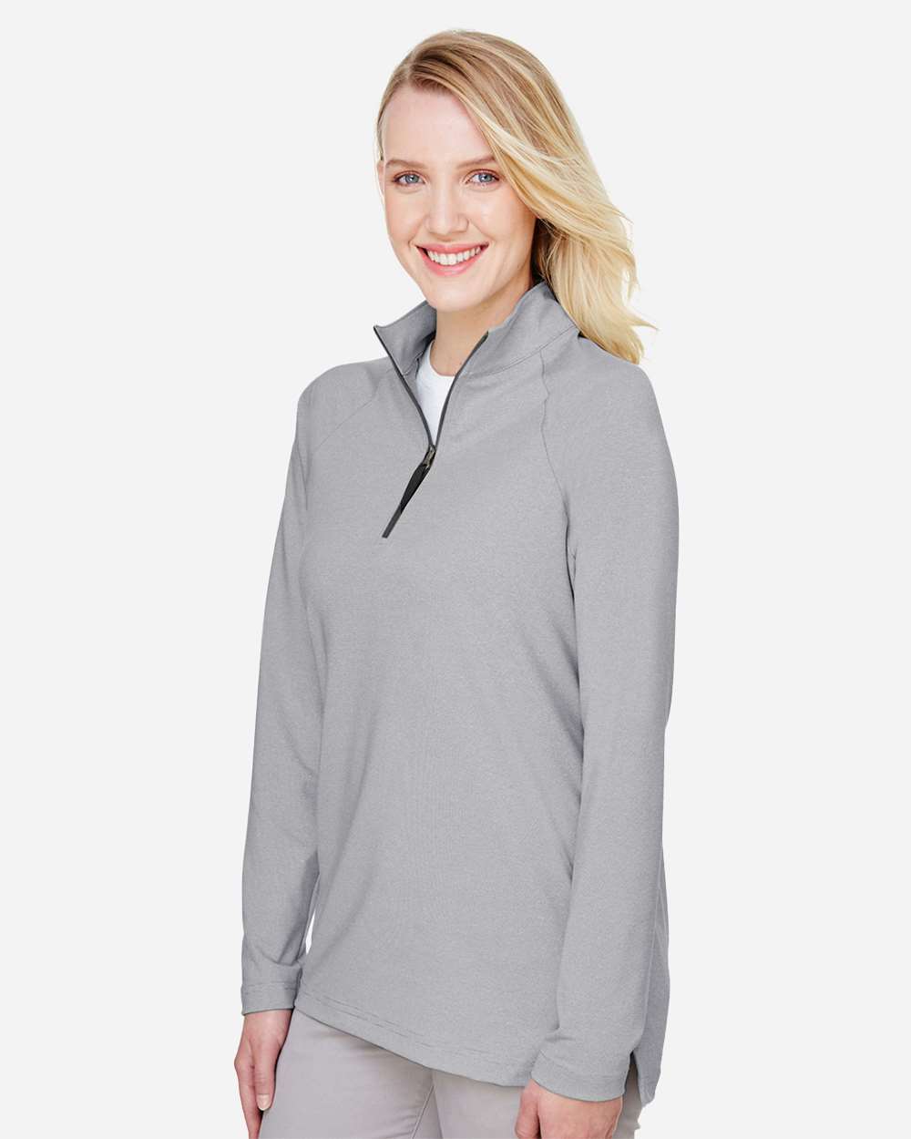 Women's CrownLux Performance® Clubhouse Micro-Stripe Quarter-Zip Pullover - OnModelSide - B663B2502 - Black