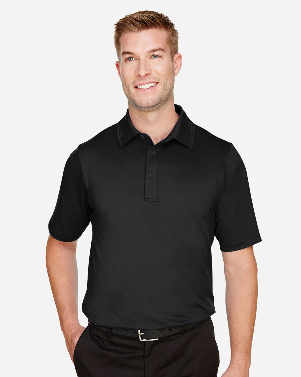 Men's CrownLux Performance® Range Flex Polo - OnModelFront - B643B2503 - Black