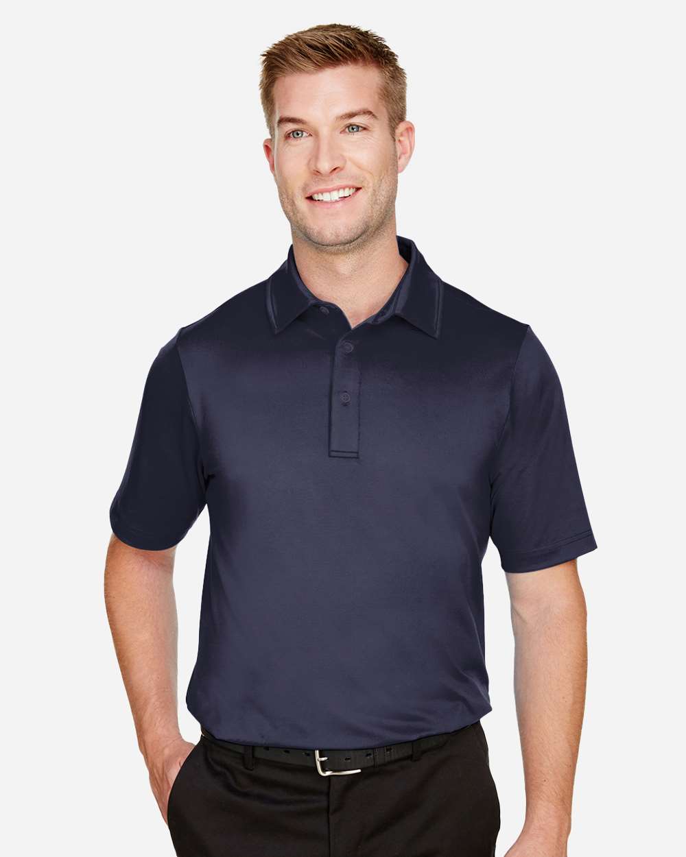 Men's CrownLux Performance® Range Flex Polo - OnModelFront - B643B2653 - Navy