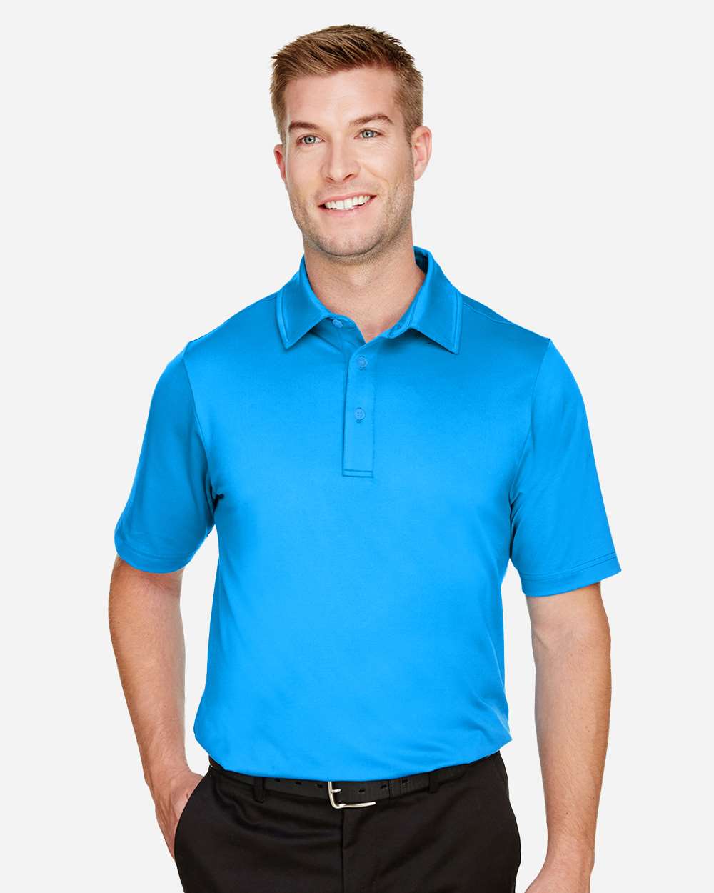Men's CrownLux Performance® Range Flex Polo - OnModelFront - B643B2683 - Ocean Blue