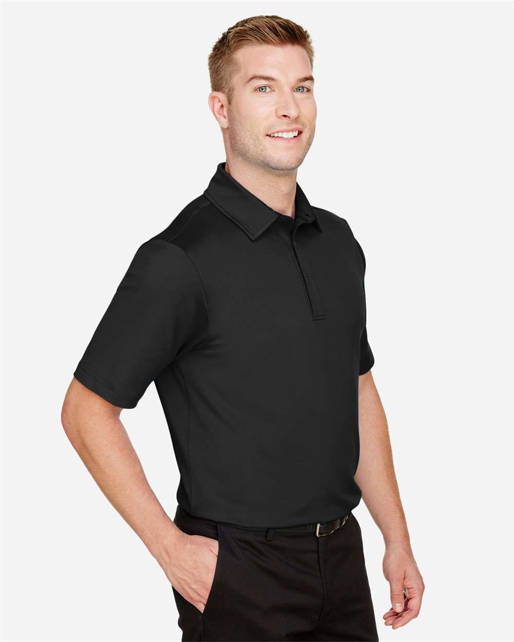 Men's CrownLux Performance® Range Flex Polo - OnModelSide - B643B2503 - Black