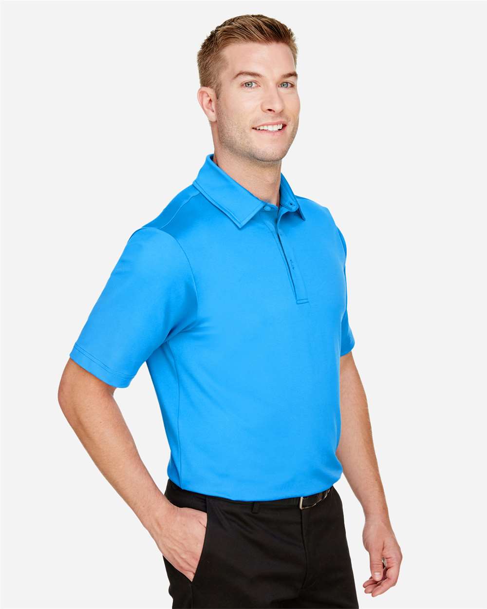 Men's CrownLux Performance® Range Flex Polo - OnModelSide - B643B2683 - Ocean Blue