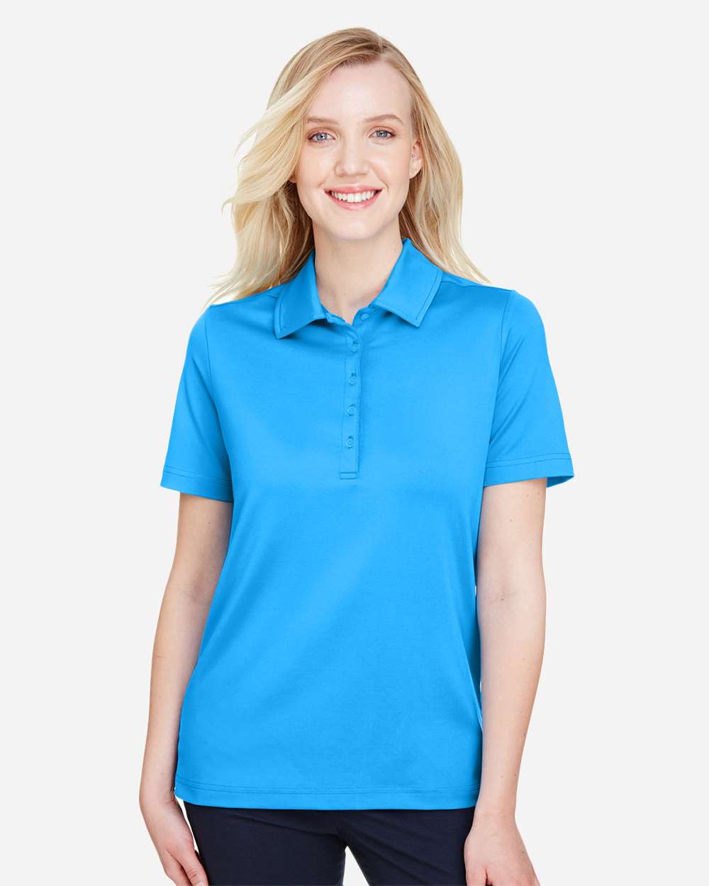 Women's CrownLux Performance® Range Flex Polo - OnModelFront - B644B2682 - Ocean Blue
